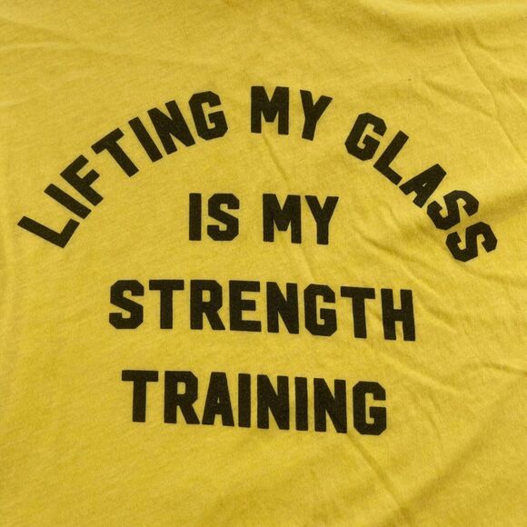 Wildfox T-shirt Medium Yellow Lifting My Glass Is My Strength Training - Picture 2 of 11